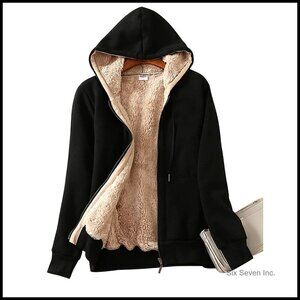 Sherpa Lined Full Zip Hoodie Casual Oversized Fleece Jacket Warm Winter Coat